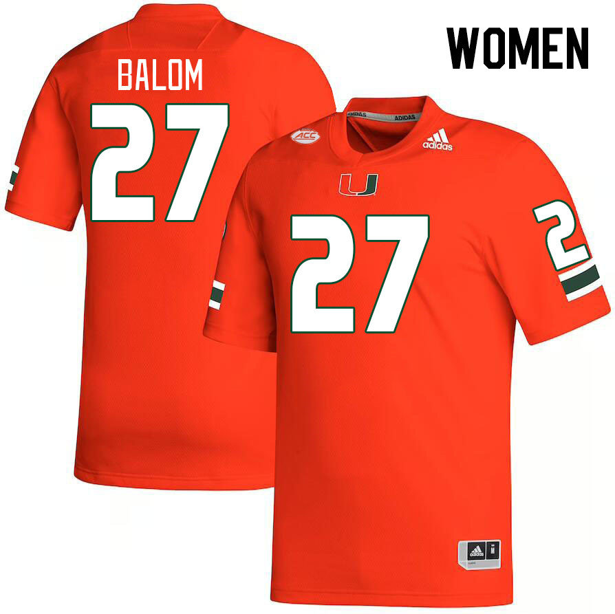 Women #27 Brian Balom Miami Hurricanes College Football Jerseys Stitched-Orange